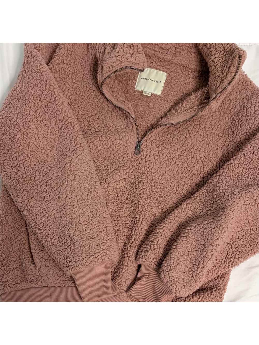 mauve pink American Eagle Outfitters sherpa 1/4 zip pullover sweater small